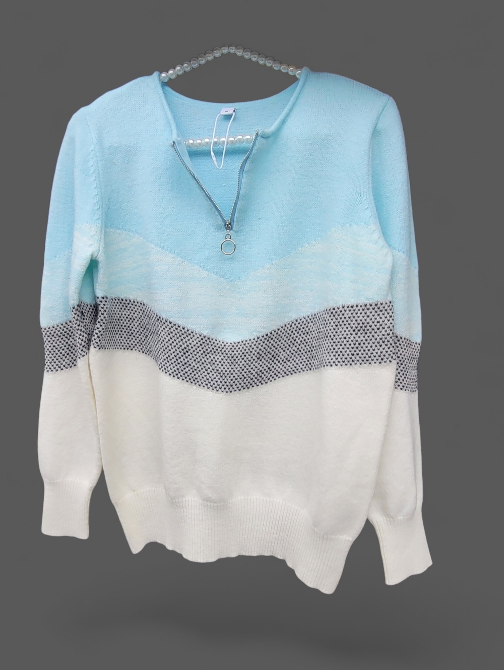 Boutique Blue & White Zip-Accent Women's Sweater